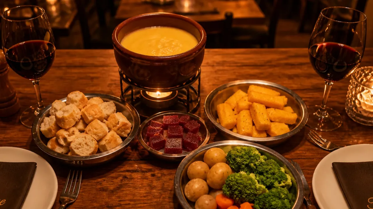 Mesa com sequência de fondue no Restaurante Bella em Gramado